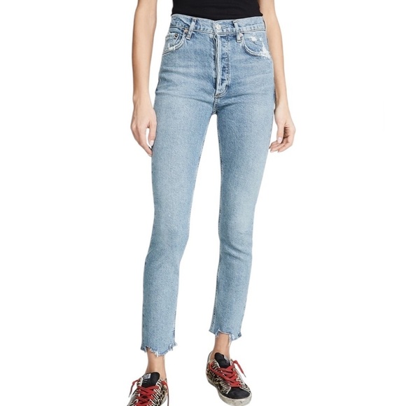 AGOLDE Nico High Rise Slim Fit Button Fly Light Wash Organic Cotton Denim Jeans - Picture 2 of 10